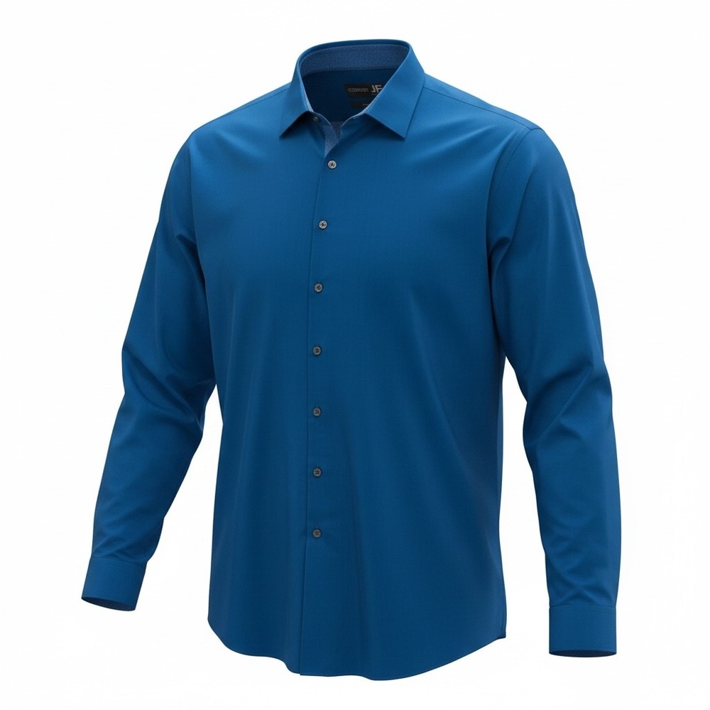 J.Ferrar Mens Big & Tall Stretch Dress Shirt Vibrant Blue 18.5 38-39 Long Sleeve